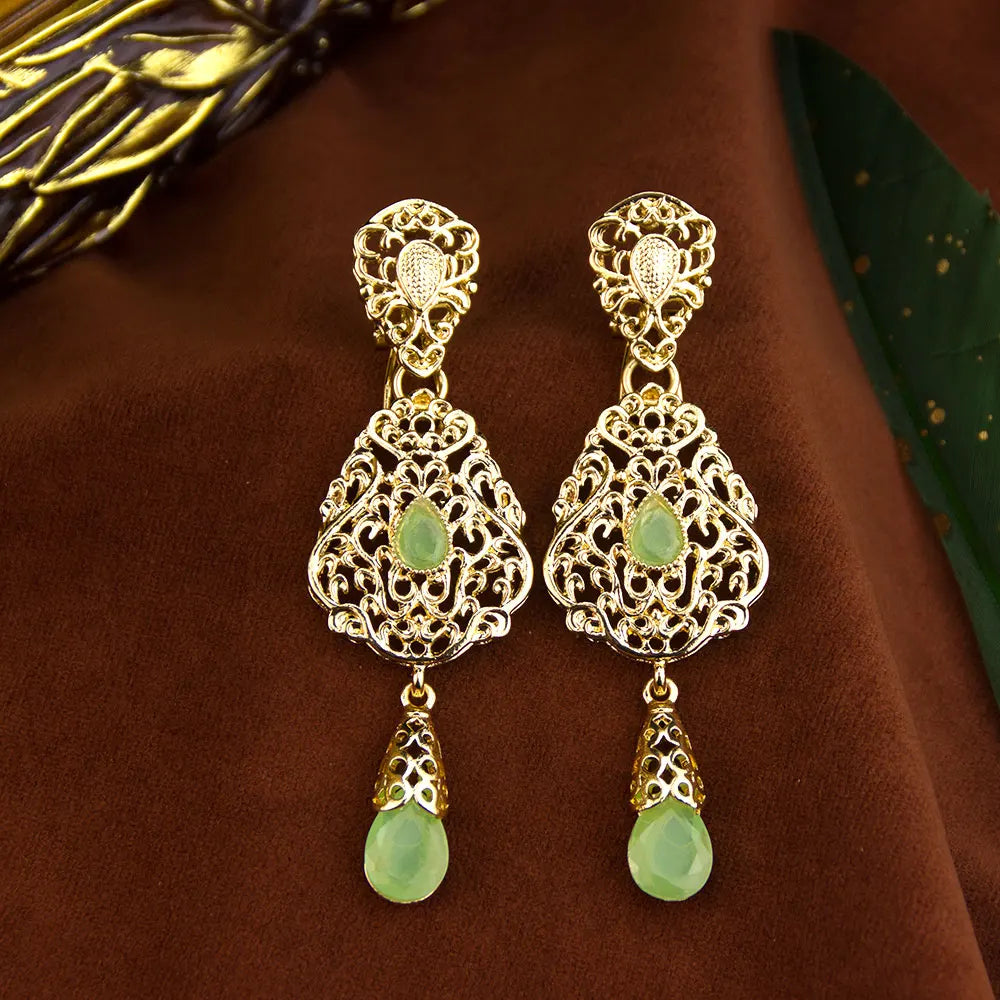 Sunspicems Moroccan Earrings Women'S Wedding Jewelry Crystal Hollow Water Droplet Shapependant Traditional Arab Wedding Jewelry