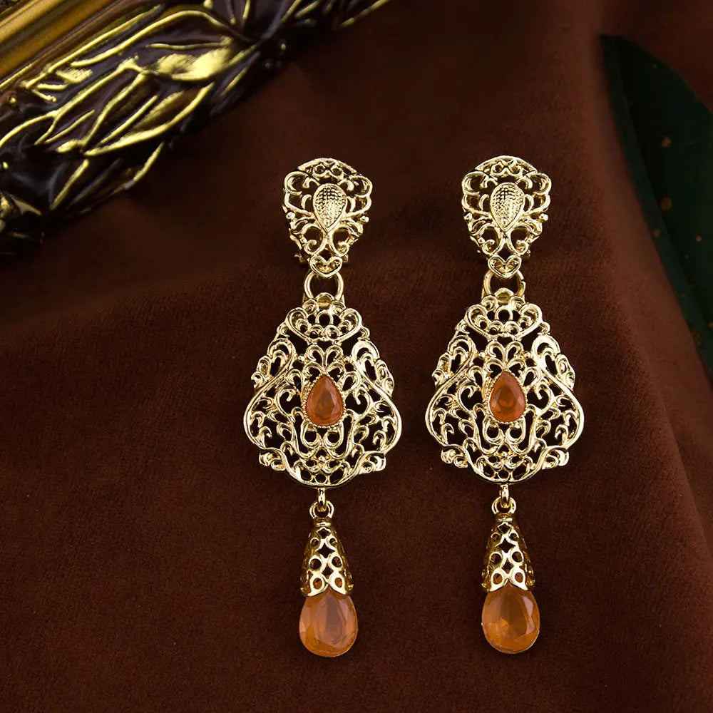 Sunspicems Moroccan Earrings Women'S Wedding Jewelry Crystal Hollow Water Droplet Shapependant Traditional Arab Wedding Jewelry