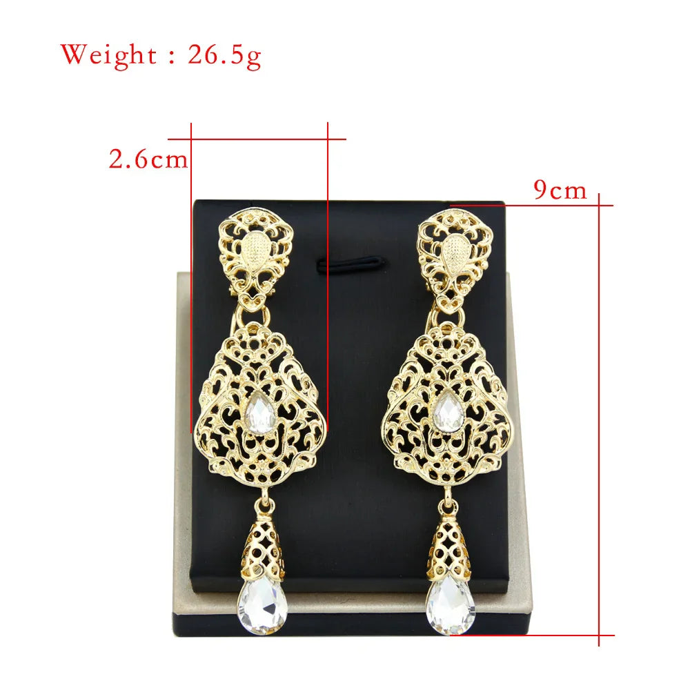 Sunspicems Moroccan Earrings Women'S Wedding Jewelry Crystal Hollow Water Droplet Shapependant Traditional Arab Wedding Jewelry